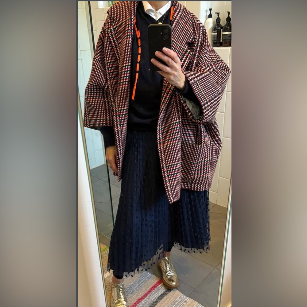 Kate Spade Navy Embroidered Tulle Pltd Midi Skirt